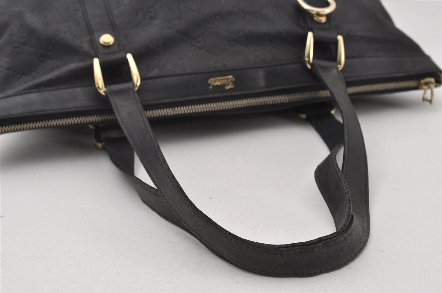 Authentic GUCCI Guccissima Abbey Shoulder Tote Bag GG Leather 141470 Black 5957I