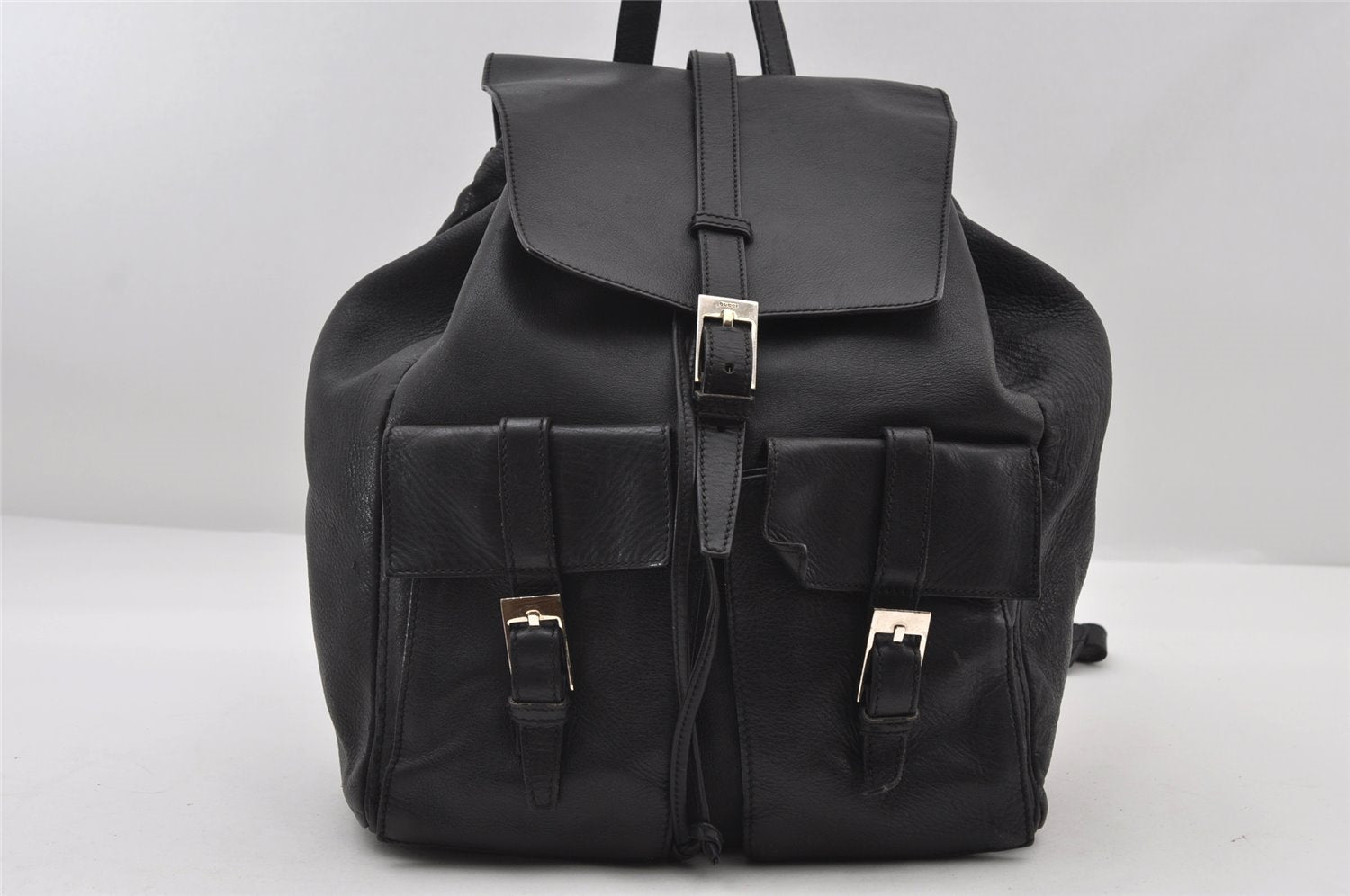Authentic GUCCI Vintage Backpack Purse Leather Black 5981I