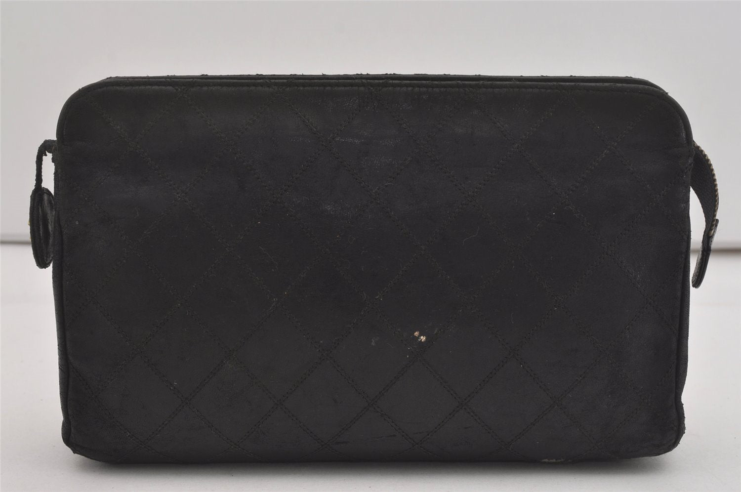 Authentic CHANEL Calf Skin Bicolore CC Logo Clutch Hand Bag Purse Black 5991I