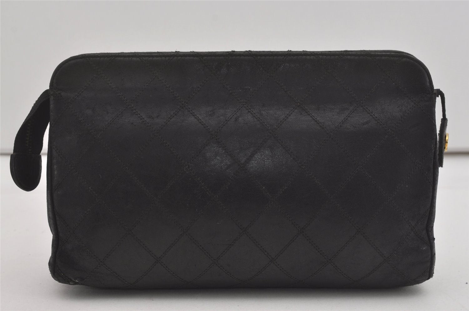 Authentic CHANEL Calf Skin Bicolore CC Logo Clutch Hand Bag Purse Black 5991I