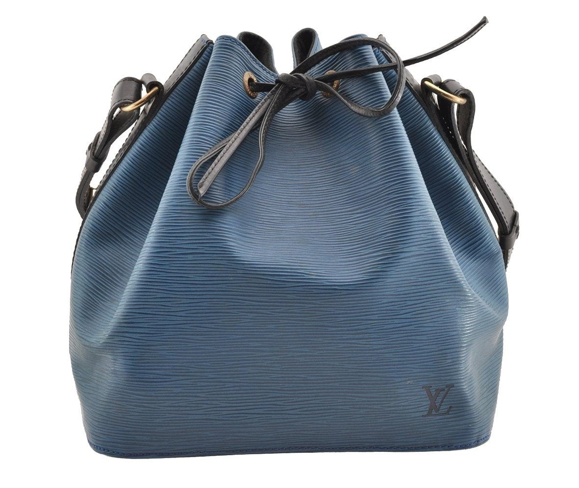 Authentic Louis Vuitton Epi Petit Noe Bi-color Blue x Black Drawstring Bag 6001I
