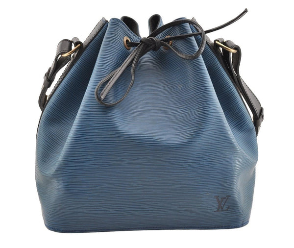 Authentic Louis Vuitton Epi Petit Noe Bi-color Blue x Black Drawstring Bag 6001I
