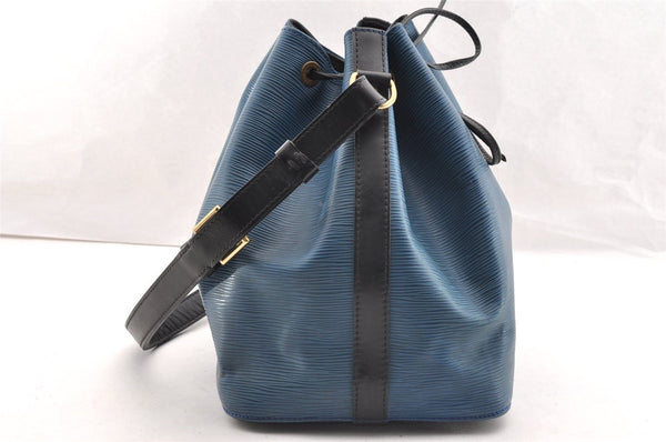 Authentic Louis Vuitton Epi Petit Noe Bi-color Blue x Black Drawstring Bag 6001I
