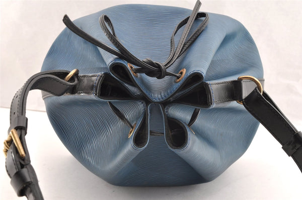 Authentic Louis Vuitton Epi Petit Noe Bi-color Blue x Black Drawstring Bag 6001I