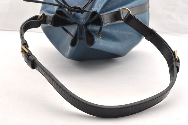 Authentic Louis Vuitton Epi Petit Noe Bi-color Blue x Black Drawstring Bag 6001I