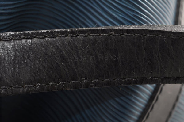 Authentic Louis Vuitton Epi Petit Noe Bi-color Blue x Black Drawstring Bag 6001I