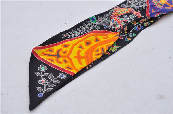 Authentic HERMES Twilly Scarf "L ARBRE DE VIE" Silk Black 6002E