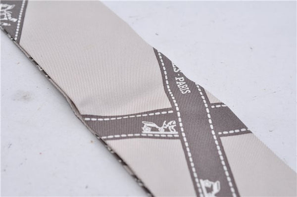 Authentic HERMES Twilly Scarf "Bolduc" Silk Ivory Gray 6003E
