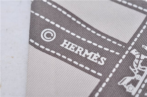 Authentic HERMES Twilly Scarf "Bolduc" Silk Ivory Gray 6003E