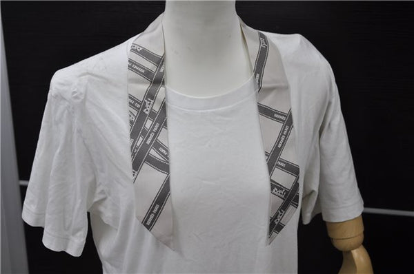 Authentic HERMES Twilly Scarf "Bolduc" Silk Ivory Gray 6003E