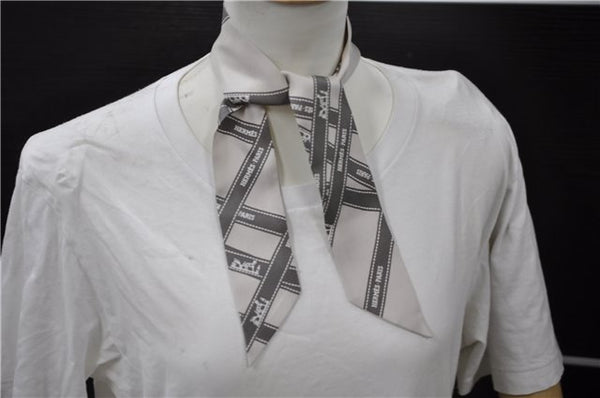 Authentic HERMES Twilly Scarf "Bolduc" Silk Ivory Gray 6003E