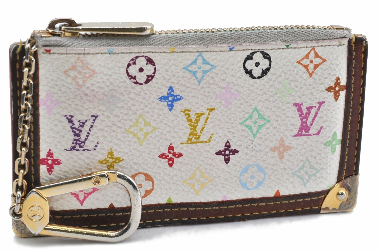 LOUIS VUITTON Monogram Multicolor Pochette Cles White Coin Purse M92655 LV 6006A