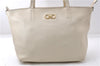 Authentic Ferragamo Gancini Leather Shoulder Tote Bag Ivory 6006D