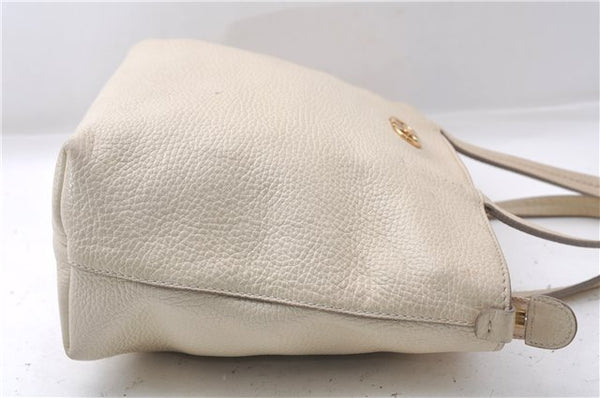 Authentic Ferragamo Gancini Leather Shoulder Tote Bag Ivory 6006D