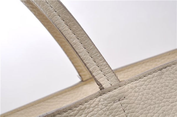 Authentic Ferragamo Gancini Leather Shoulder Tote Bag Ivory 6006D