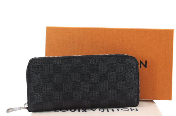 Authentic Louis Vuitton Damier Graphite Zippy Wallet Vertical N63095 Box 6010E