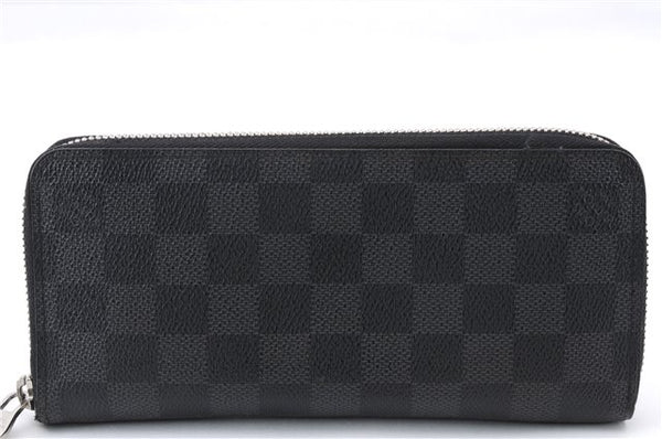 Authentic Louis Vuitton Damier Graphite Zippy Wallet Vertical N63095 Box 6010E