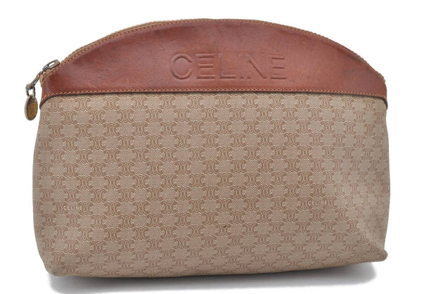 Authentic CELINE Macadam Blason Pattern Clutch Bag PVC Leather Beige 6018C