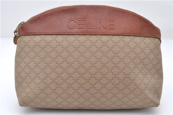 Authentic CELINE Macadam Blason Pattern Clutch Bag PVC Leather Beige 6018C