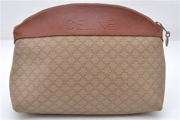 Authentic CELINE Macadam Blason Pattern Clutch Bag PVC Leather Beige 6018C
