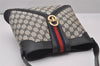 Authentic GUCCI Sherry Line Shoulder Hand Bag GG PVC Leather Navy Blue 6019I