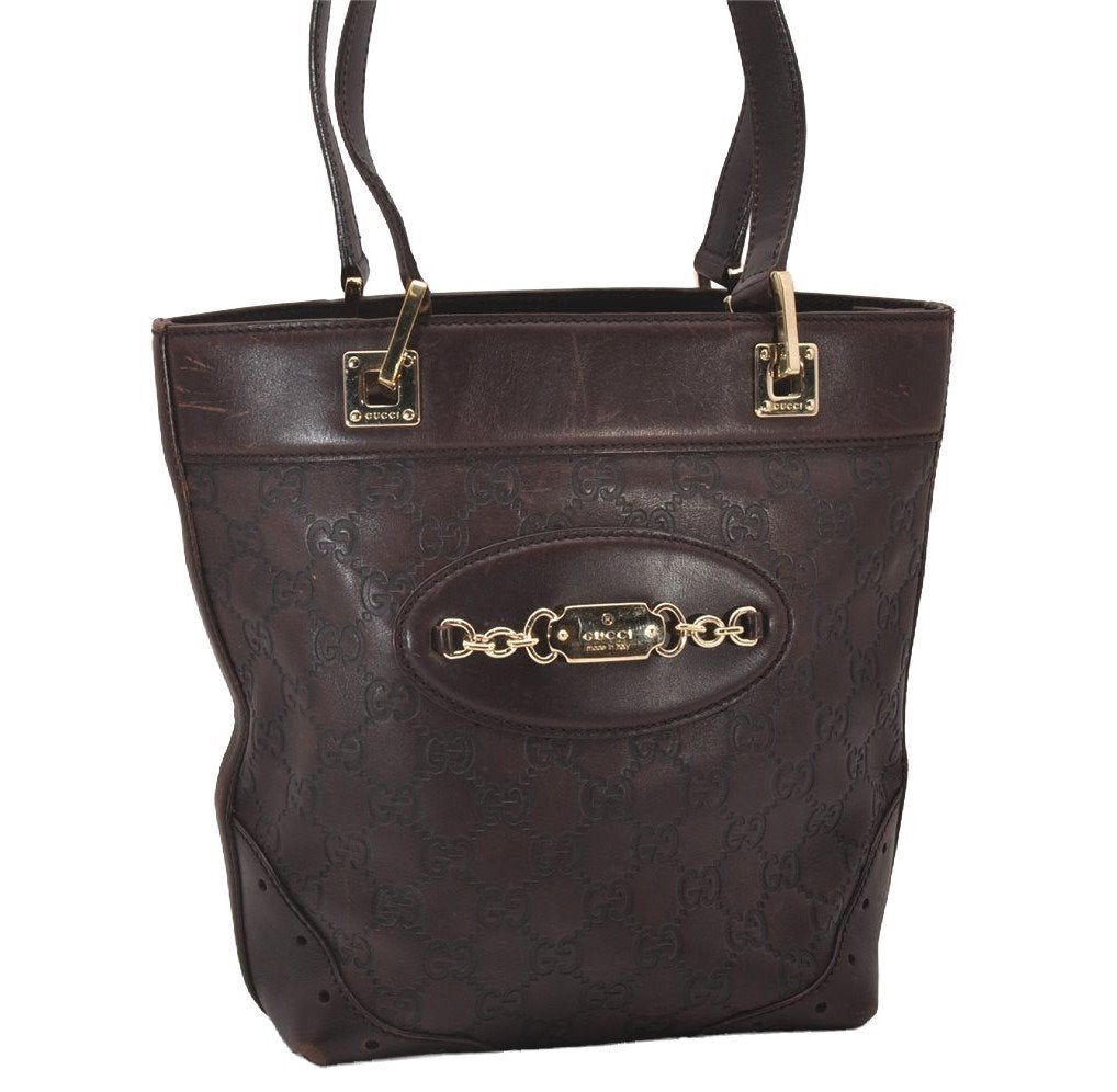 Authentic GUCCI Vintage Guccissima Tote Hand Bag GG Leather 145994 Brown 6022I