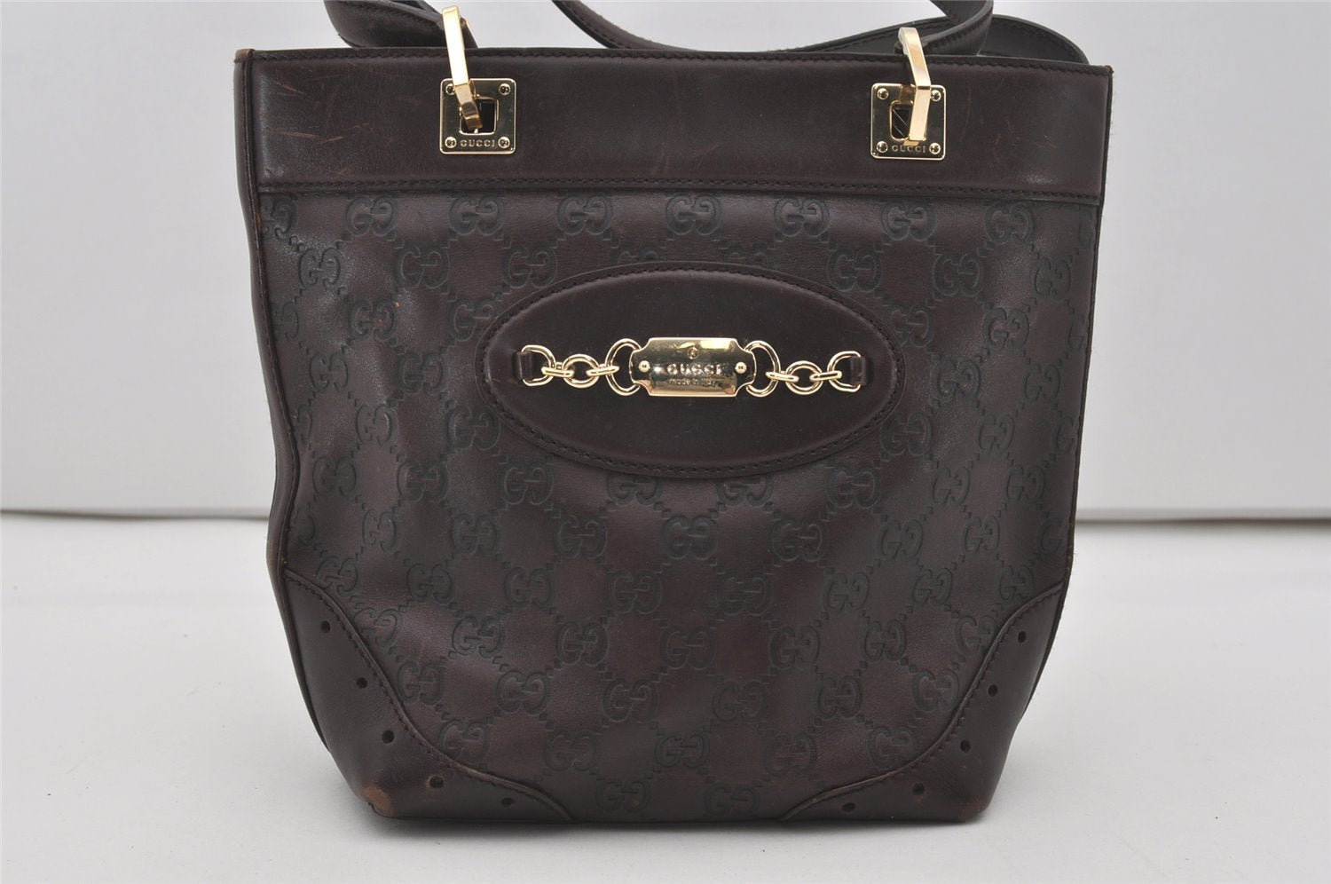 Authentic GUCCI Vintage Guccissima Tote Hand Bag GG Leather 145994 Brown 6022I