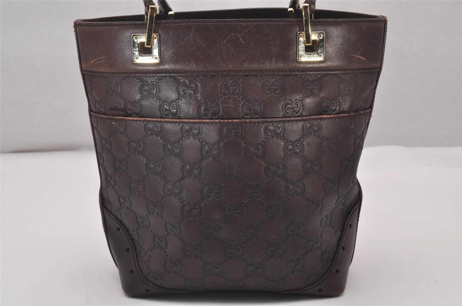 Authentic GUCCI Vintage Guccissima Tote Hand Bag GG Leather 145994 Brown 6022I