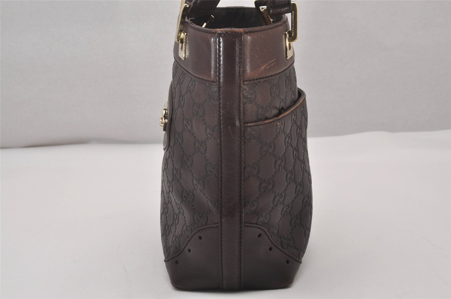 Authentic GUCCI Vintage Guccissima Tote Hand Bag GG Leather 145994 Brown 6022I