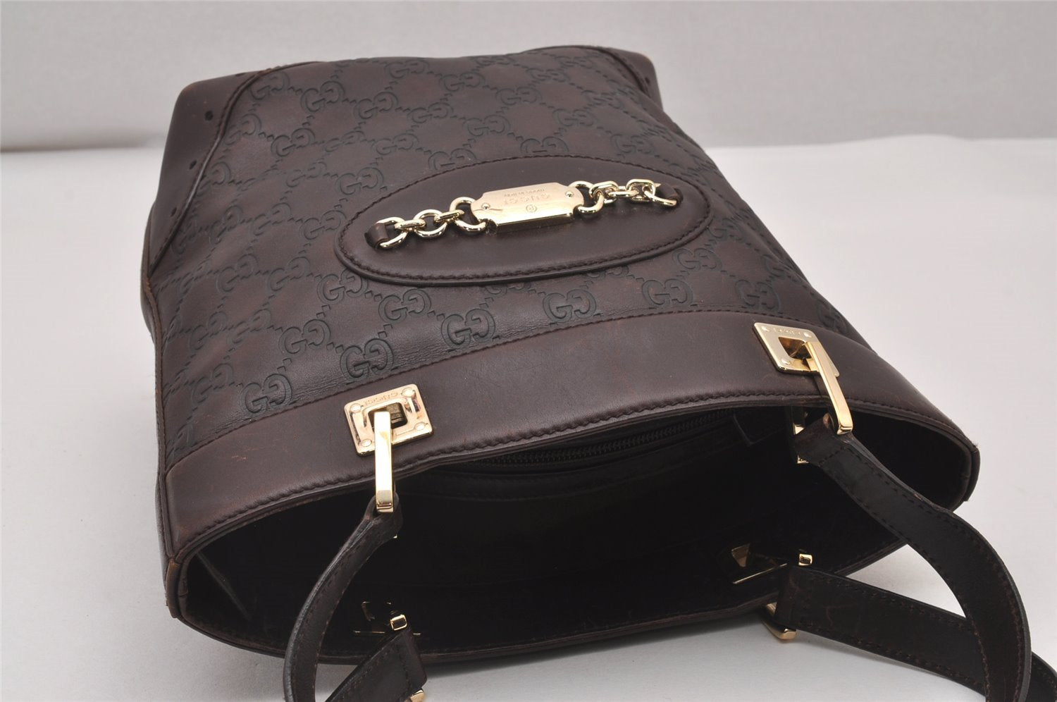 Authentic GUCCI Vintage Guccissima Tote Hand Bag GG Leather 145994 Brown 6022I