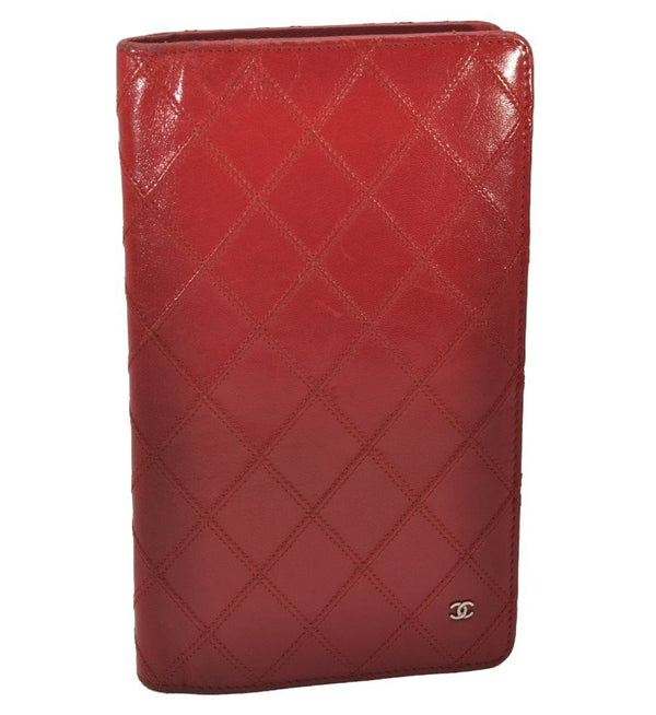 Authentic CHANEL Calf Skin Bicolore Vintage Long Wallet Purse Red CC 6023I