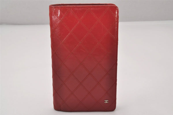 Authentic CHANEL Calf Skin Bicolore Vintage Long Wallet Purse Red CC 6023I