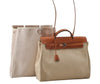 Authentic HERMES Her Bag MM 2Way Shoulder Hand Bag Canvas Leather Beige 6024I