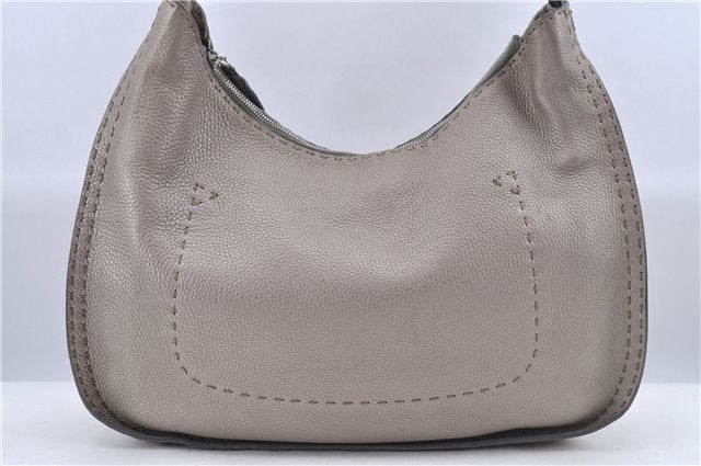 Authentic FENDI Selleria Shoulder Bag Leather Gray Brown 6026B