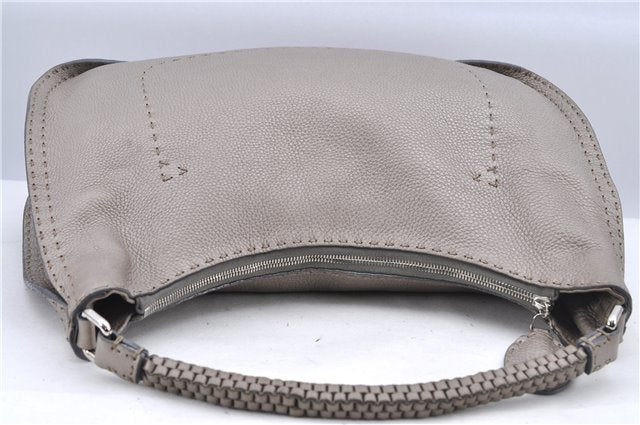 Authentic FENDI Selleria Shoulder Bag Leather Gray Brown 6026B