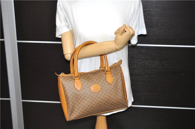 Authentic GUCCI Micro GG PVC Leather Hand Bag Purse Brown 6026C