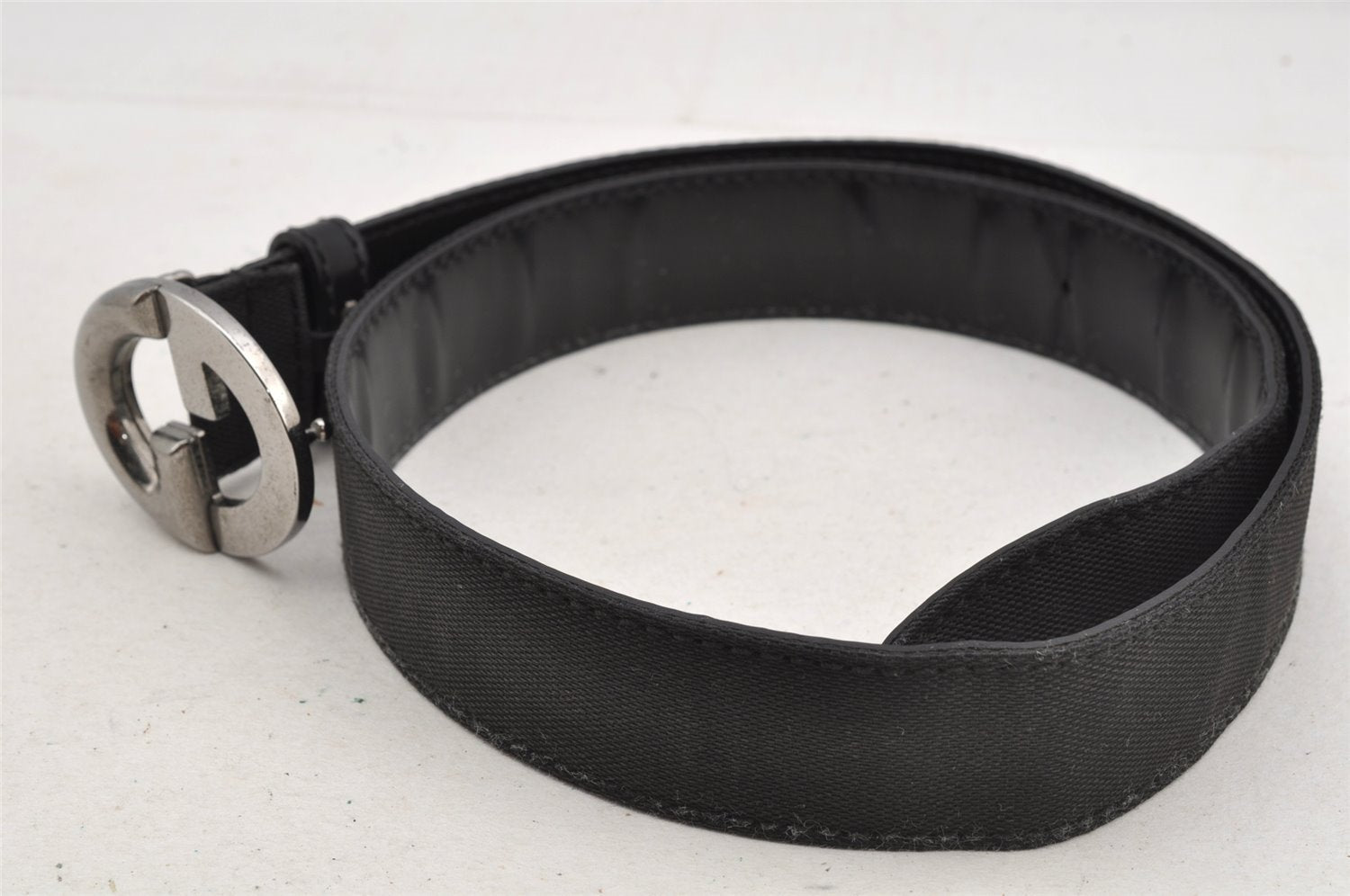 Authentic GUCCI Belt Canvas Leather 76.5-81.5cm 30.1-32.1