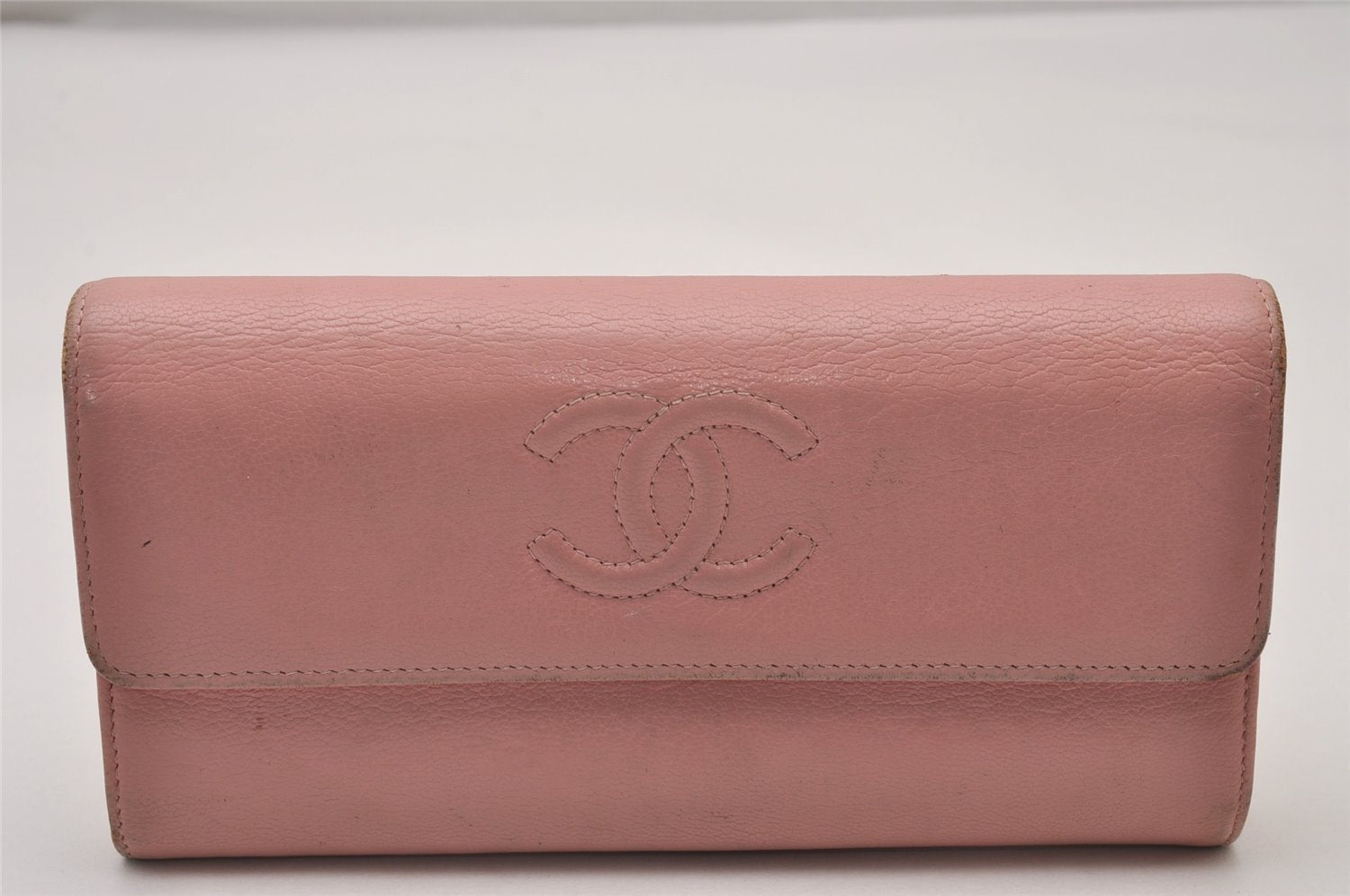 Authentic CHANEL Vintage Calf Skin CoCo Mark Long Wallet Purse Pink 6033I