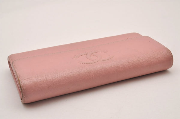 Authentic CHANEL Vintage Calf Skin CoCo Mark Long Wallet Purse Pink 6033I