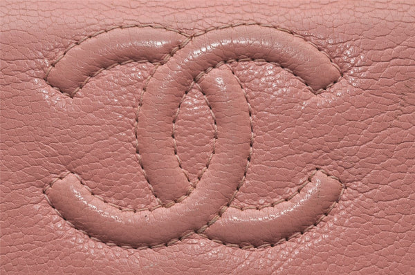 Authentic CHANEL Vintage Calf Skin CoCo Mark Long Wallet Purse Pink 6033I