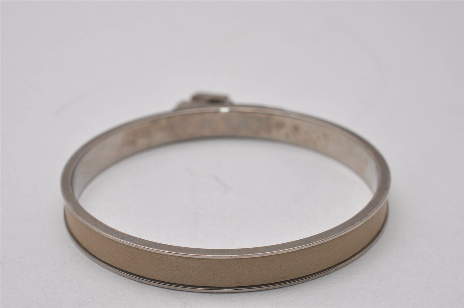 Authentic HERMES Kelly H Logo Bangle Bracelet Silver White 6035I