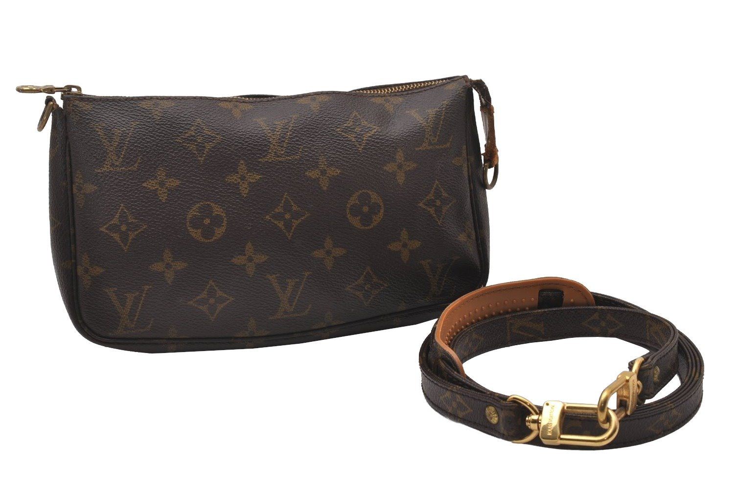 Authentic Louis Vuitton Monogram Pochette Accessoires Shoulder Cross Pouch 6040I