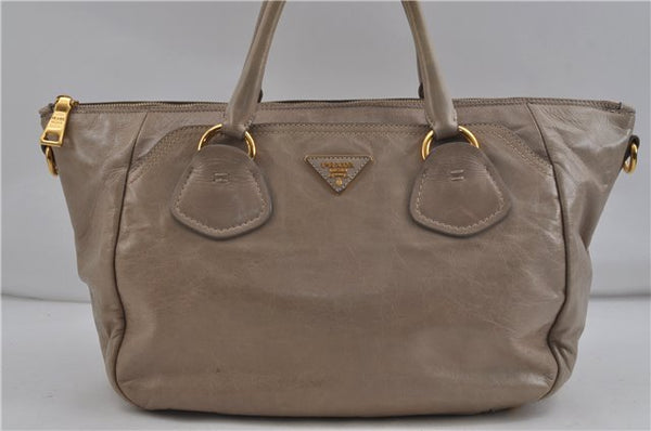 Authentic PRADA Vintage 2Way Leather Shoulder Tote Bag Beige 6047D