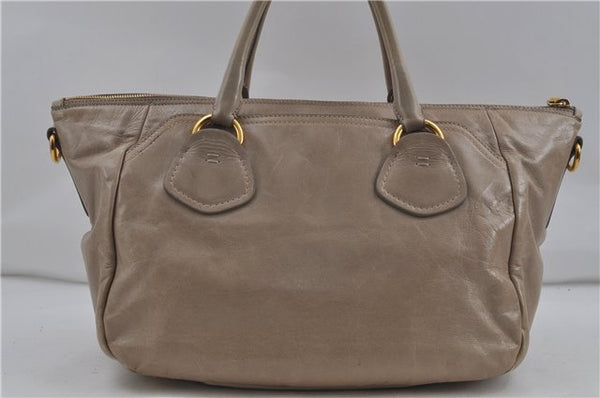 Authentic PRADA Vintage 2Way Leather Shoulder Tote Bag Beige 6047D