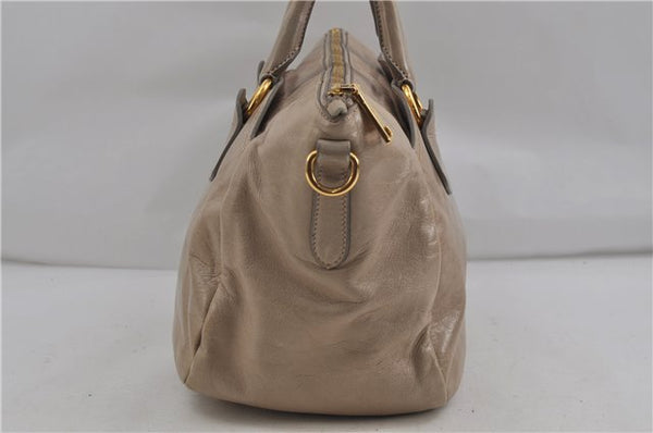 Authentic PRADA Vintage 2Way Leather Shoulder Tote Bag Beige 6047D