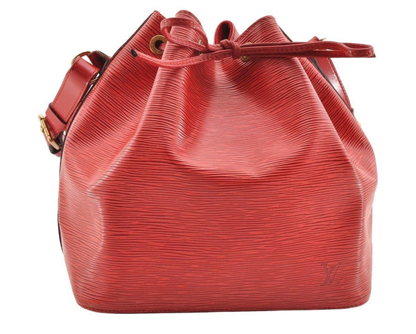 Authentic Louis Vuitton Epi Petit Noe Shoulder Drawstring Bag M44107 Red 6051I