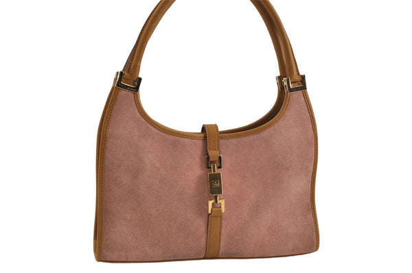 Authentic GUCCI Jackie Shoulder Hand Bag Suede Leather 0021068 Pink 6052D
