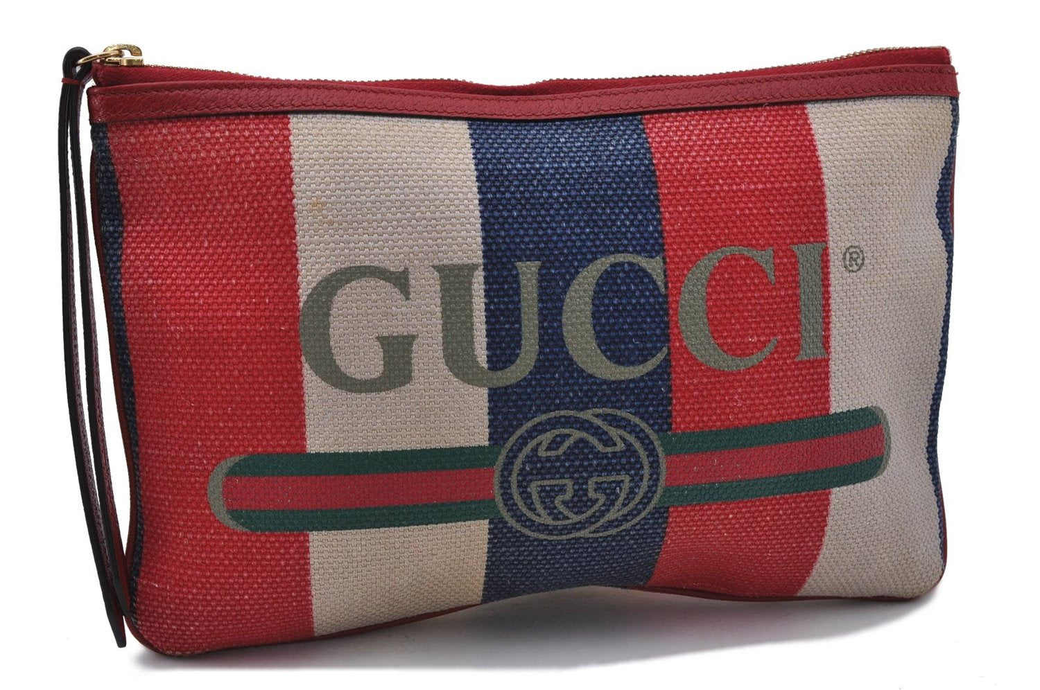 GUCCI Sylvie Baiadera Stripes Clutch Bag Canvas Leather 524788 Multicolor 6054C