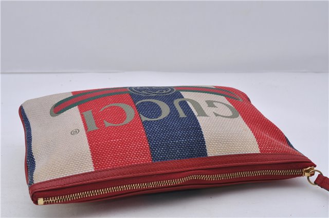 GUCCI Sylvie Baiadera Stripes Clutch Bag Canvas Leather 524788 Multicolor 6054C