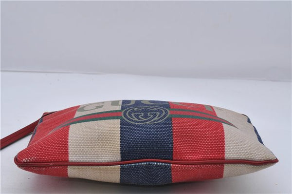 GUCCI Sylvie Baiadera Stripes Clutch Bag Canvas Leather 524788 Multicolor 6054C